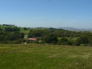 The view west along the highway to Tilaran looks down on the gas station.